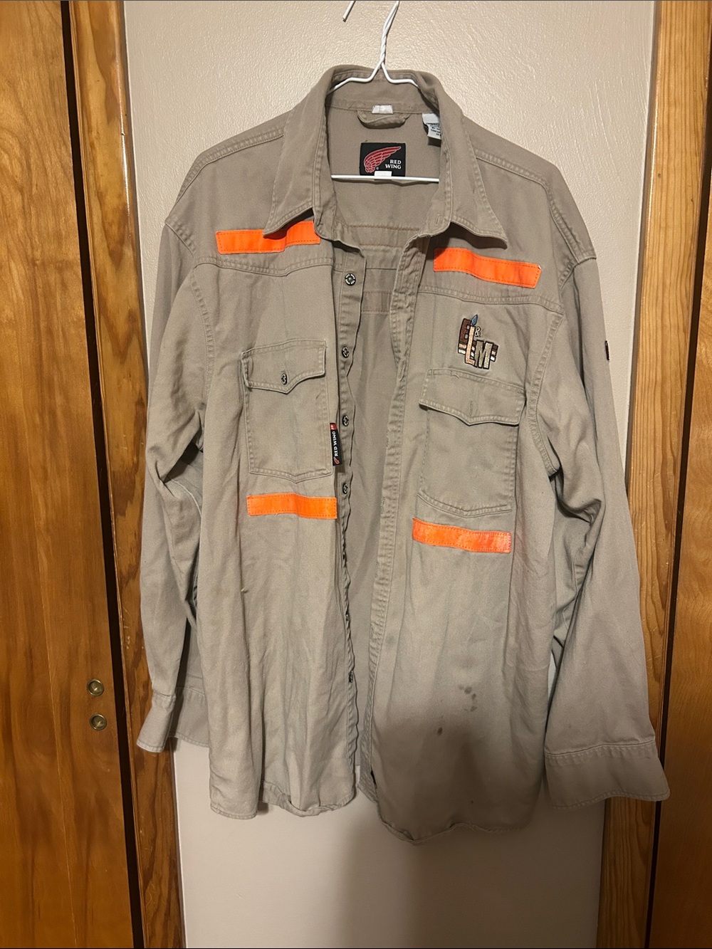 Men’s Tan Field Jacket with Orange High-Visibility Accents